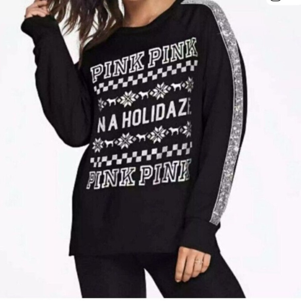 VS Pink In a Holidaze bling sequence long sleeve Campus crew tee oversized small